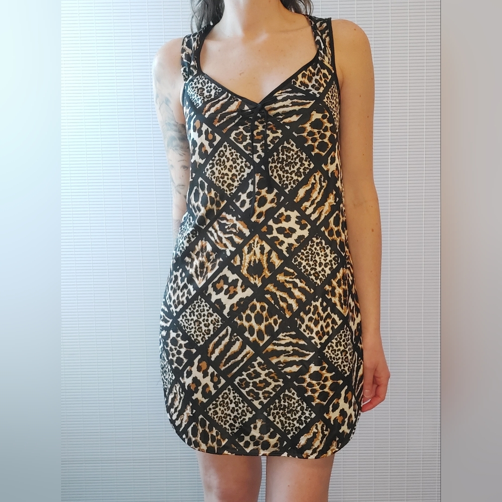 Vintage Animal Print Lingerie Nightie Slip Medium Large Leopard Cheetah Tiger